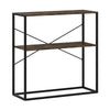 2-Tier Entryway Table with Marble Textured Open Shelves and Metal Frame-Rustic Brown