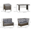 Outsunny 8 Seater Patio wicker Sofa Set ,Outdoor Couch with Table & Cushions, Grey