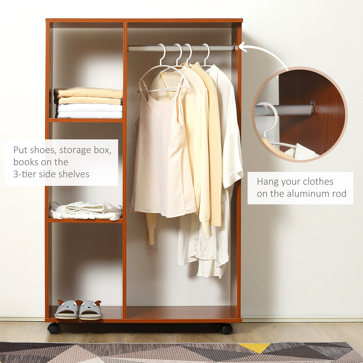 HOMCOM Open Wardrobe on Wheels in Walnut