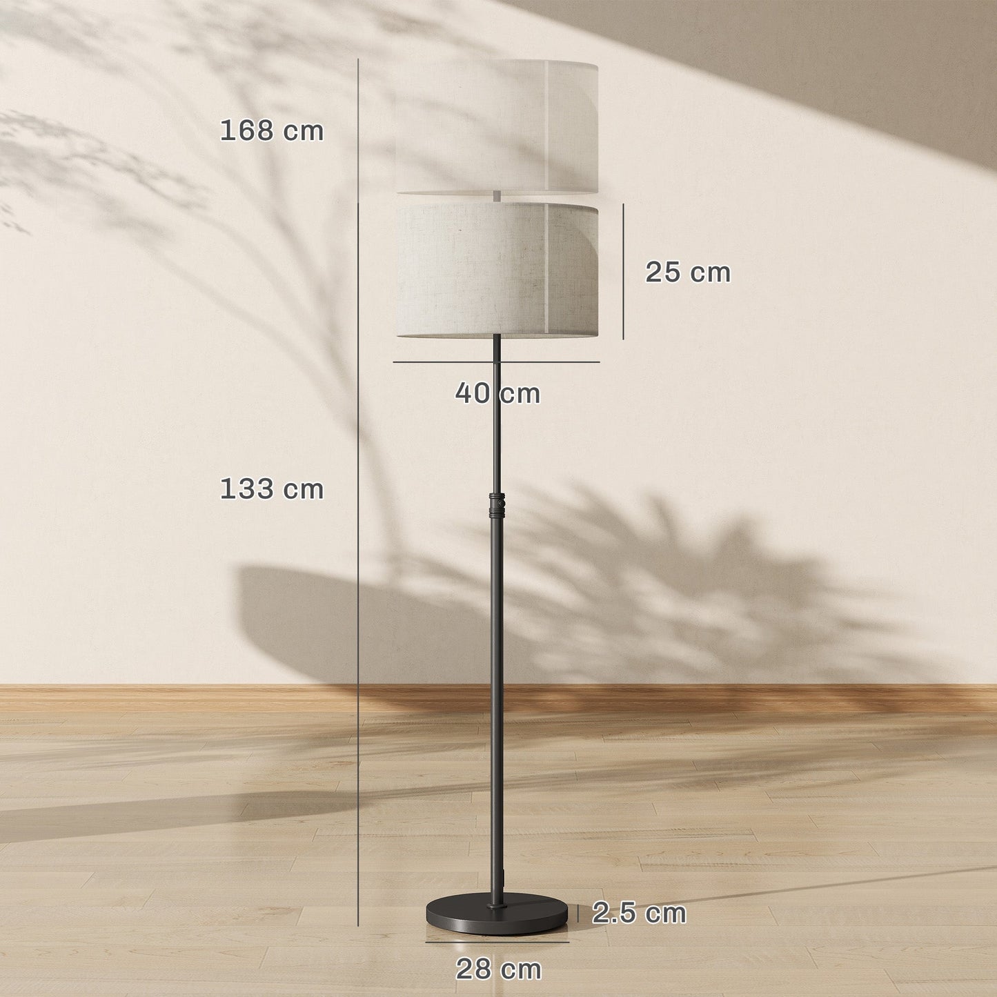 HOMCOM Floor Lamp with Remote, Height Adjustable Standing Lamp with Linen Shade, Dimmable with 3000K-6000K Adjustable Colour Temperatures, Foot Switch for Living Room Bedroom Office, Black