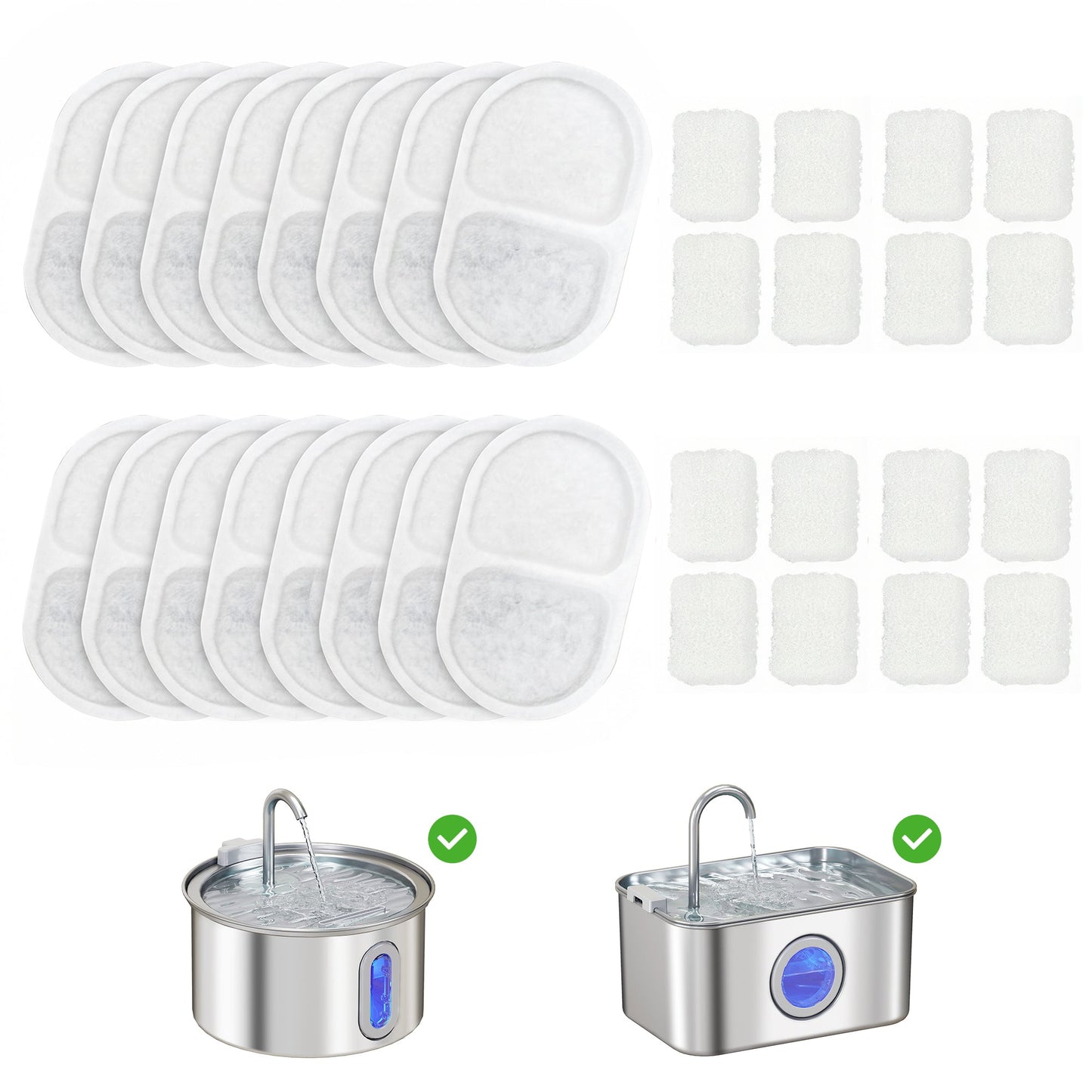 PawHut 16 Pack Cat Water Fountain Filters, Replacement Filters Set for 3.2L/2.5L Automatic Pet Fountain