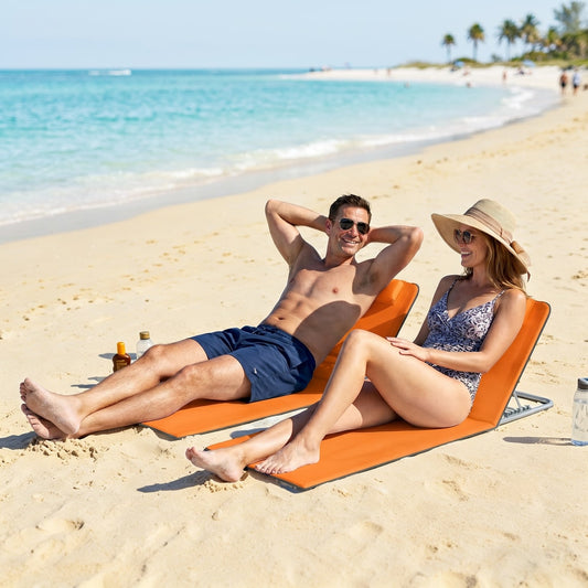 Outsunny Set of Two Metal Frame Beach Chairs in Orange