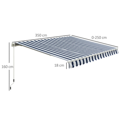 Outsunny Manual Retractable Awning in Blue and White