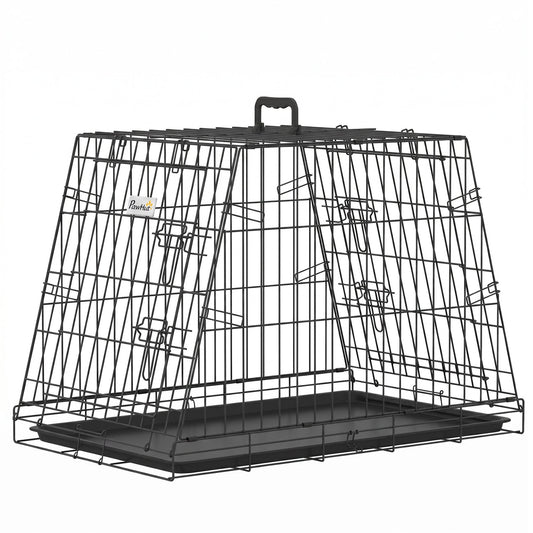 PawHut 30"(76 cm) Car Dog Crate Collapsible Slanted Travel Small Dog Cage with Tray & Handle 76L x 48W x 53H cm