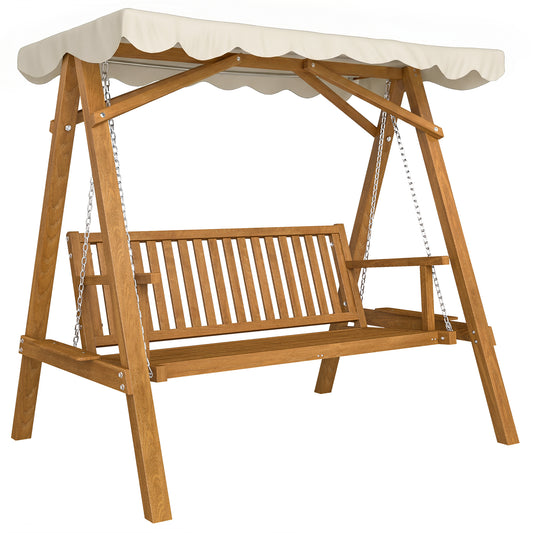 Outsunny 3 Seater Garden Swing Seat with Canopy in Cream White