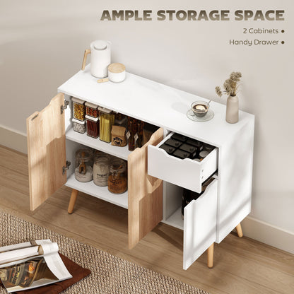 HOMCOM Sideboard Floor Standing Storage Cabinet with Drawer for Bedroom, Living Room, Home Office, Natural