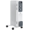 HOMCOM 1500W Oil Filled Radiator, Portable Electric Heater with 3 Heat Settings, Safety Cut-Off and Wheels, White
