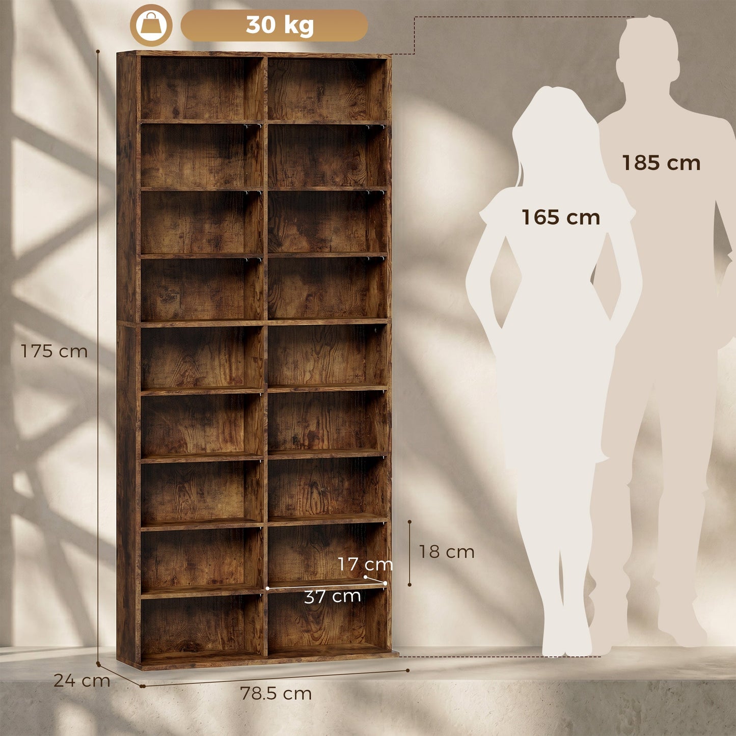 HOMCOM 640 CD Storage Tower - Rustic Brown