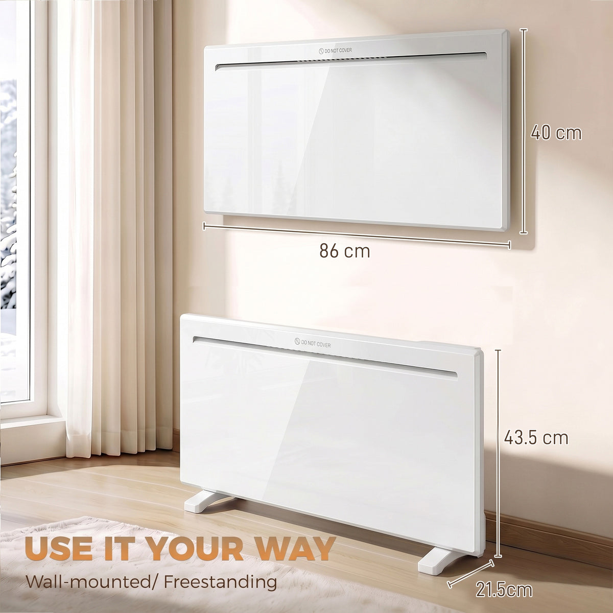 HOMCOM Smart Panel Heater Wall Mounted/Freestanding in White