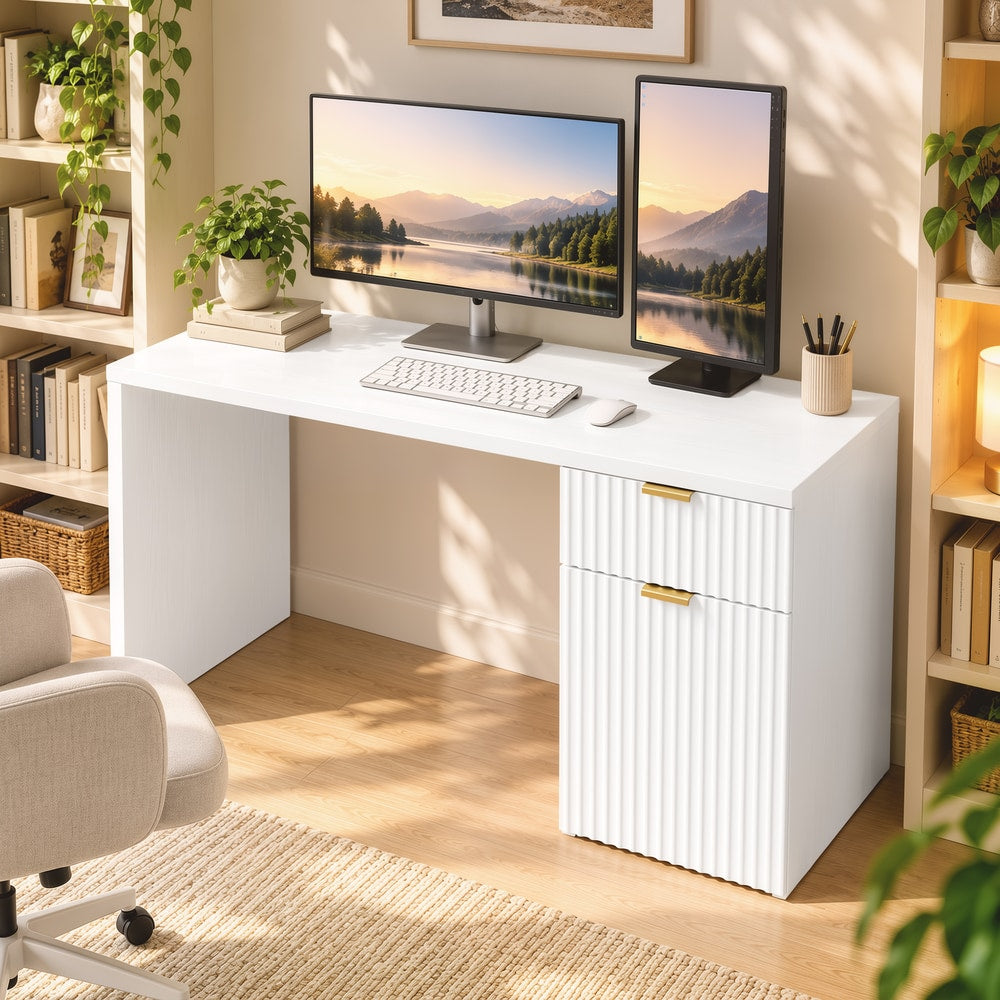HOMCOM Computer Desk with Drawer in White