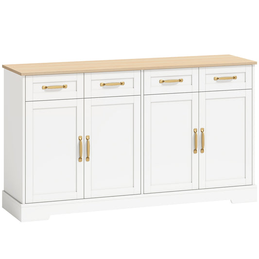 HOMCOM Sideboard Buffet Cabinet, 140 cm Kitchen Storage Cabinet with 4 Drawers, 4 Doors and 2 Adjustable Shelves, White