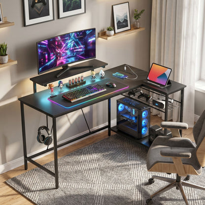 HOMCOM Reversible 'L' LED Light Gaming/Work Desk - Black