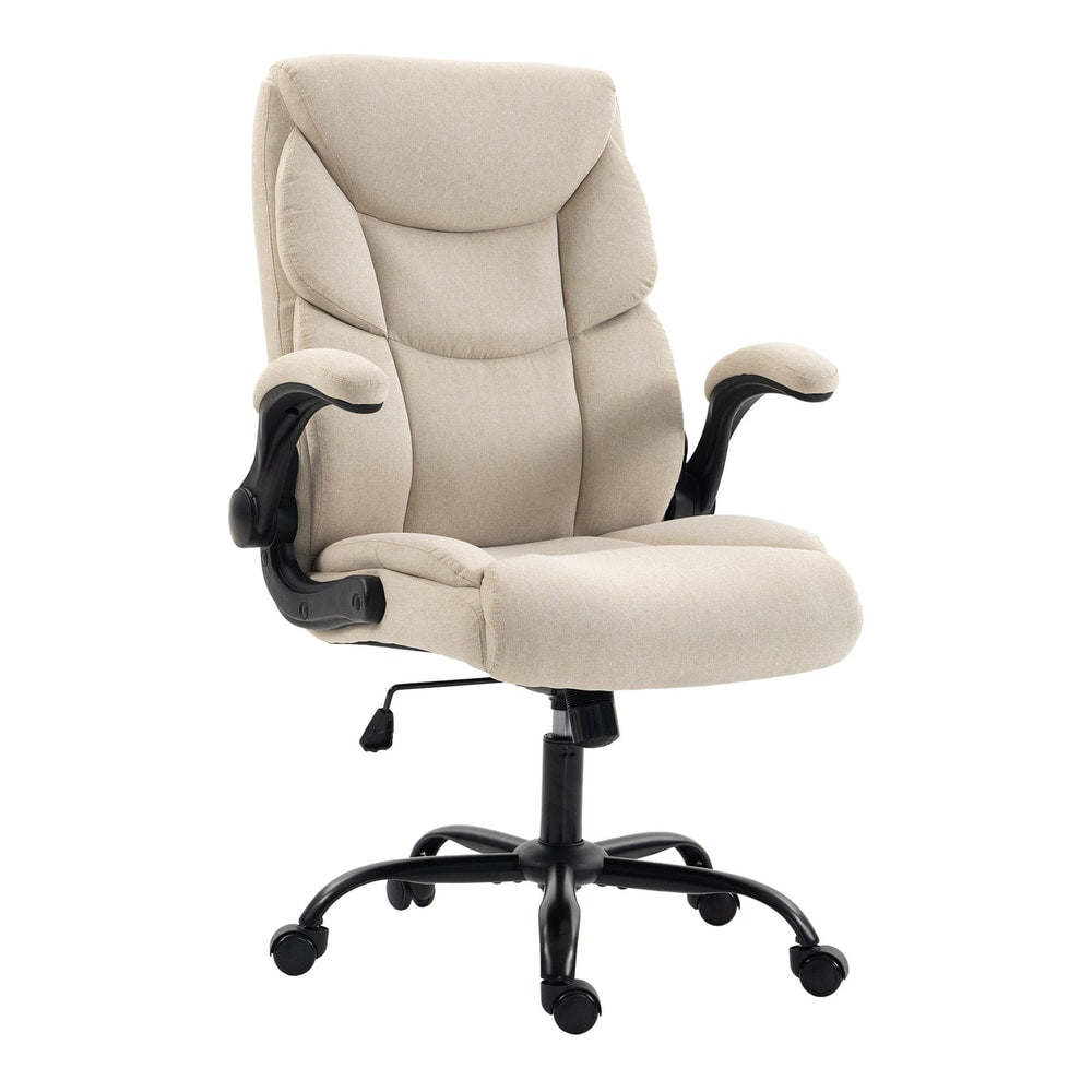 HOMCOM Office Chair, Executive Desk Chair with Flip-up Armrest, Thick Padding, 360 Degree Swivel, Cream White