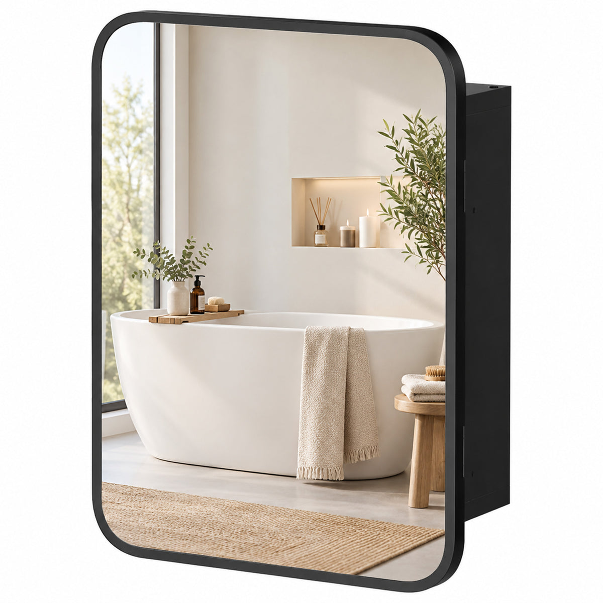 HOMCOM Bathroom Medicine Mirror Cabinet in Black