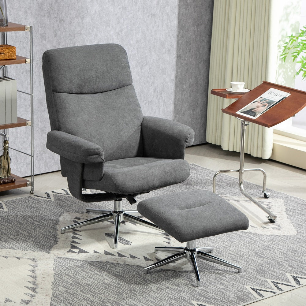 HOMCOM Velvet-Feel Recliner Chair and Ottoman in Charcoal Grey