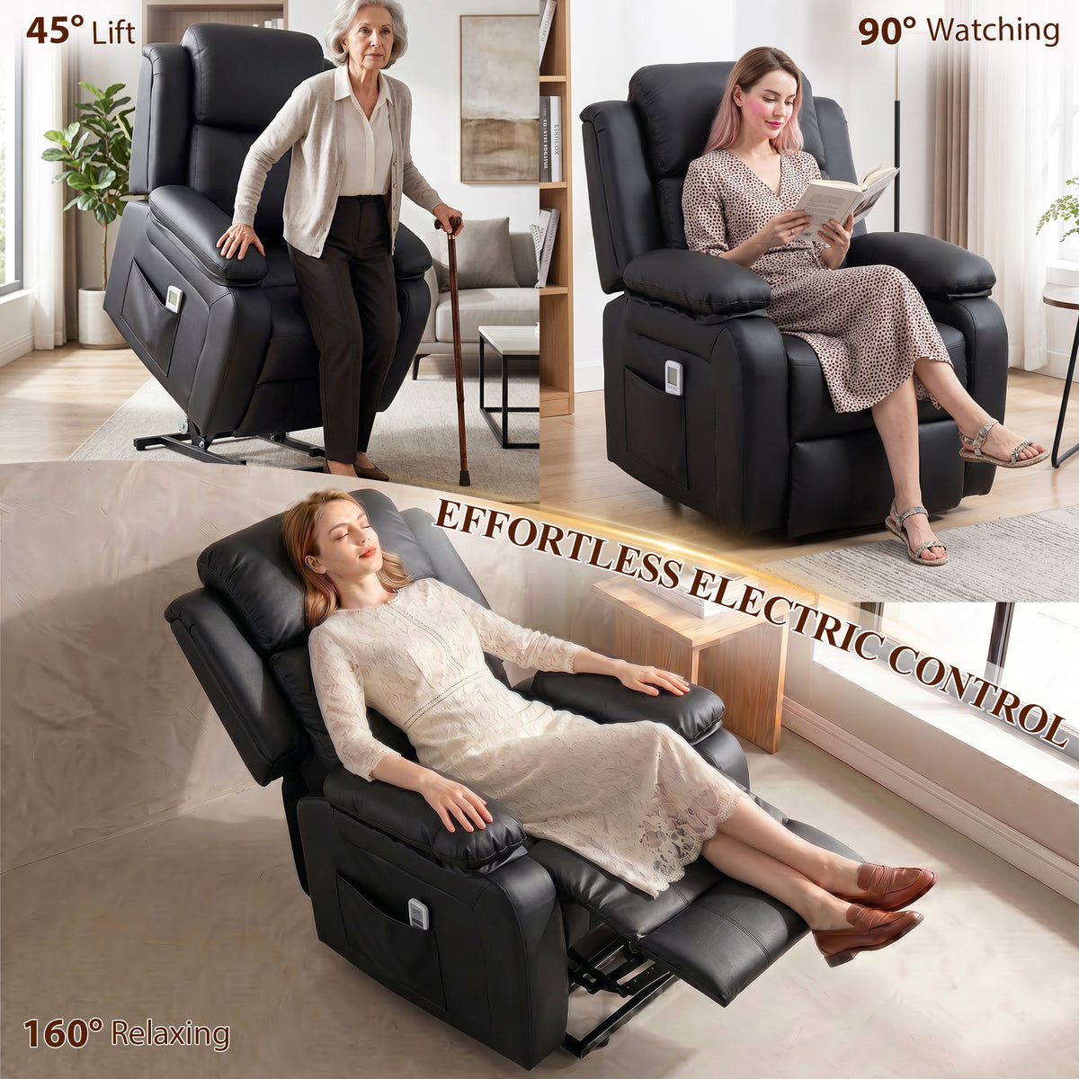 HOMCOM Riser and Recliner Chair with Vibration Massage in Black
