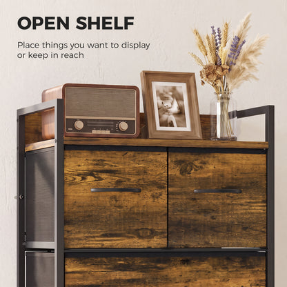 HOMCOM Rustic Chest of Four Fabric Drawers in Rustic Brown