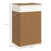 HOMCOM Bamboo Laundry Basket with Lid, 72L Laundry Hamper with Rope Handles, Washing Basket with Removable Washable Liner Bag for Bathroom, Bedroom, Brown