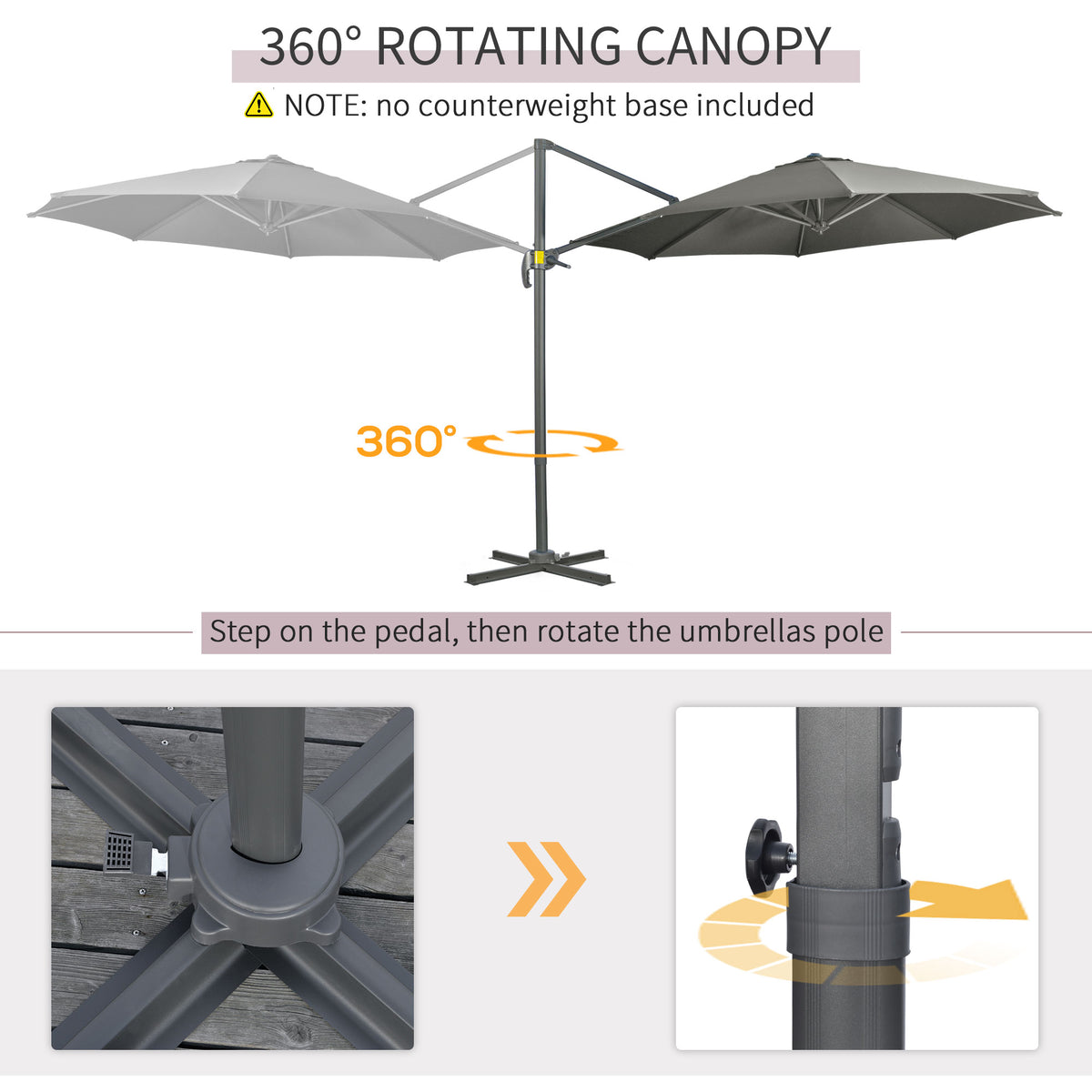 Outsunny Cantilever Parasol with Cross Base in Grey