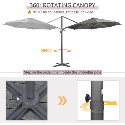 Outsunny Cantilever Parasol with Cross Base in Grey