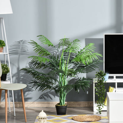 Outsunny 125cm/4FT Artificial Palm Plant Decorative Tree with Nursery Pot, Fake Plastic Indoor Home Office Decor, Green