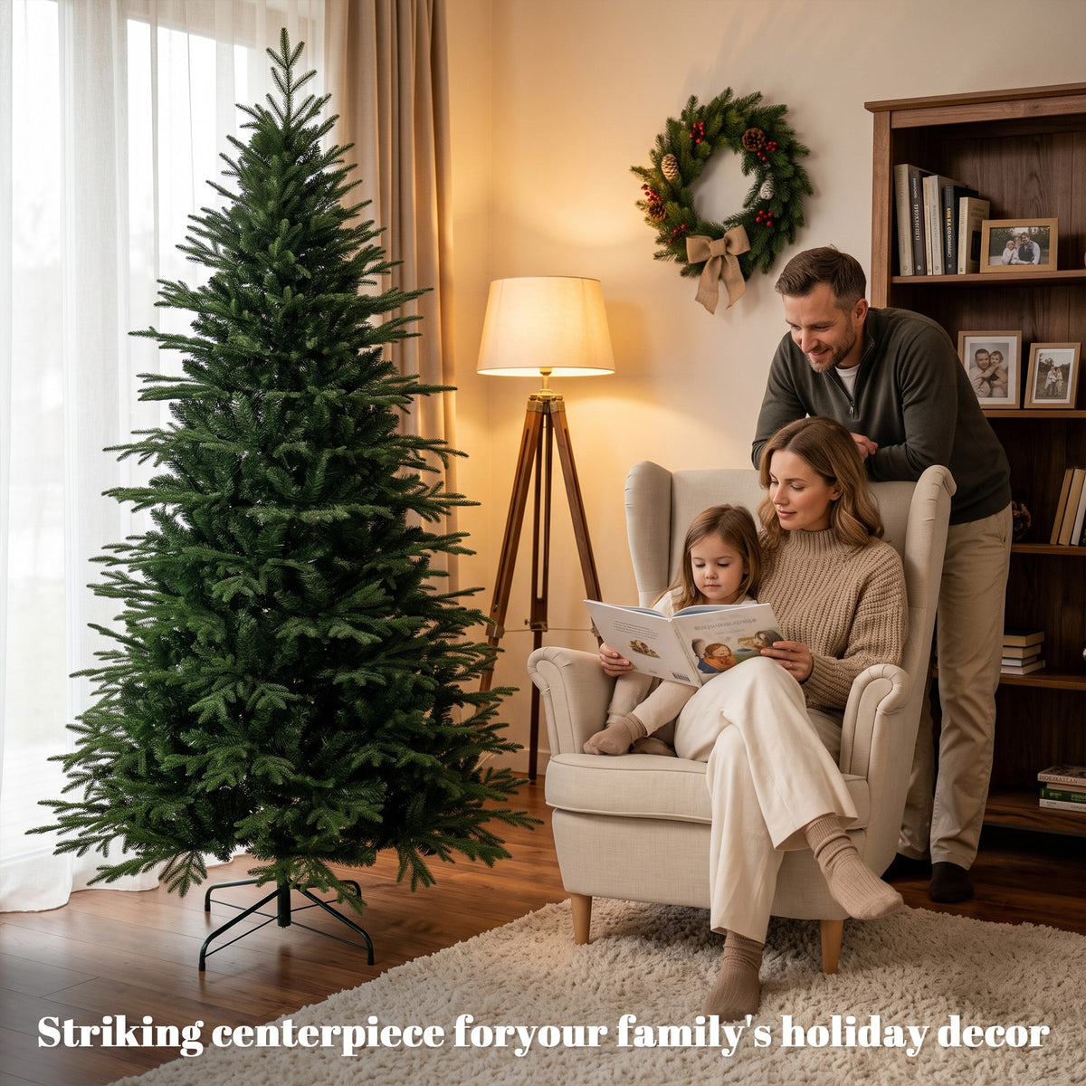 HOMCOM 7ft Artificial Christmas Tree with 2080 Realistic Tips in Green