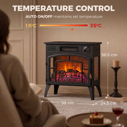 HOMCOM Smart Electric Fireplace Stove Log Burner in Black