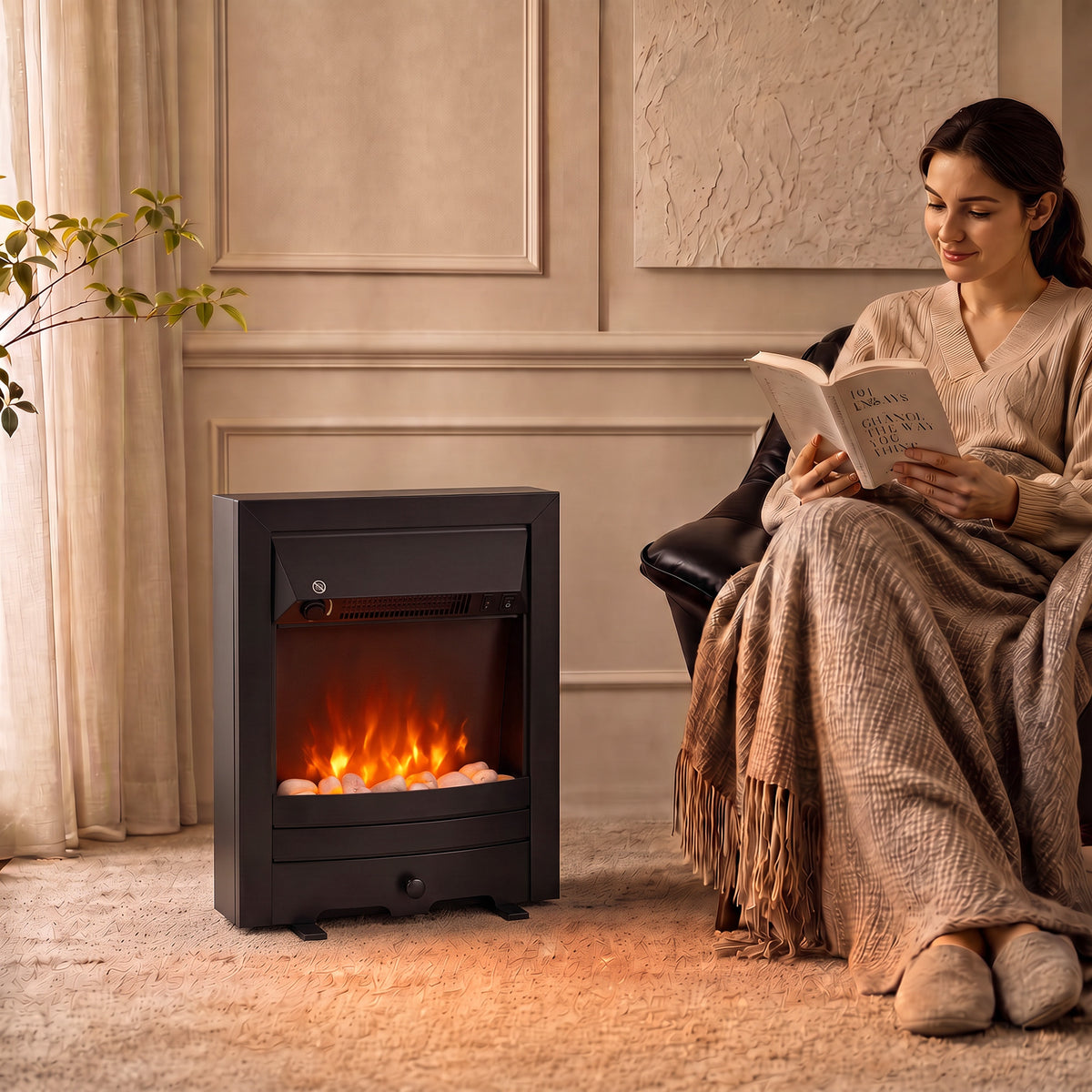HOMCOM Electric Fireplace Stove Freestanding/Inset in Black
