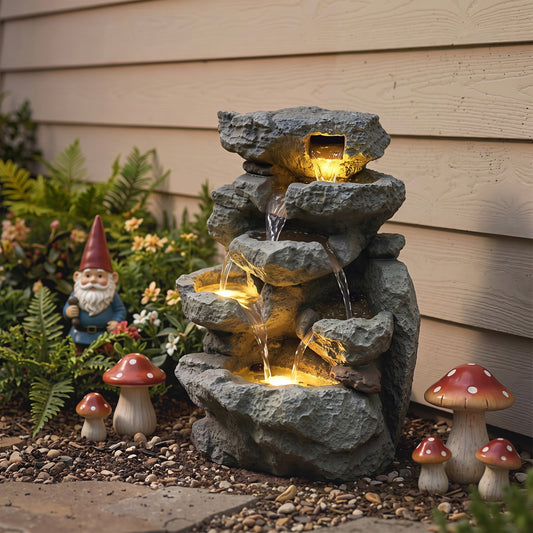 Outsunny Outdoor Fountain with 6-Tier Rock Design in Grey