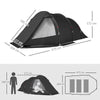 Outsunny 3-4 Man Tunnel Tent, Two Room Camping Tent with Windows, Portable Carry Bag, for Fishing, Hiking, Sports, Festival - Black