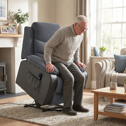 HOMCOM Riser Recliner Chair for Elderly, Electric Power Lift Recliner Armchair, Corduroy PU Leather Patchwork, Dark Grey