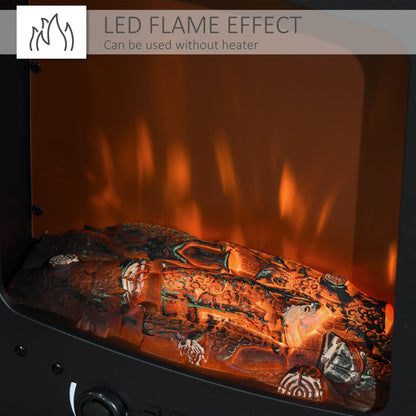 HOMCOM Electric Fireplace Stove, Free standing Fireplace Heater with Realistic LED Flame Effect and Adjustable Brightness, Overheat Safety Protection, 900W/1800W, Black