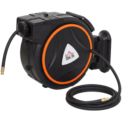 HOMCOM Auto Rewind Hose Reel, Retractable Air Hose Reel 20 m + 2 m, 150 Bar with 1/4" BSPT Connector, Black