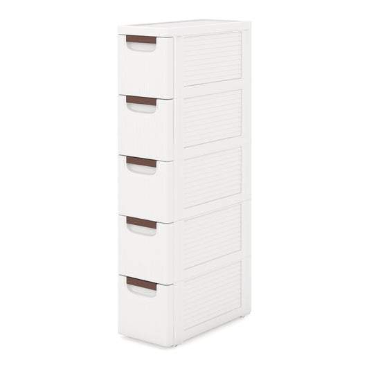3/4/5/6-Drawer Narrow Storage Cabinet for Small Space-5-Tier, a white five-drawer narrow storage cabinet
