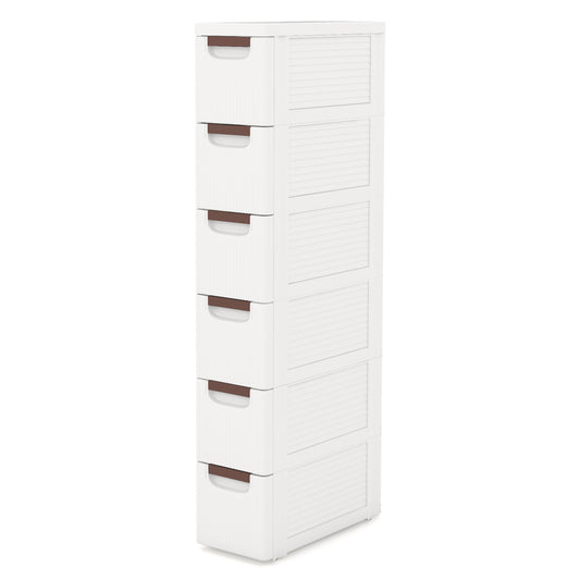 3/4/5/6-Drawer Narrow Storage Cabinet for Small Space-6-Tier narrow white plastic storage unit with six drawers