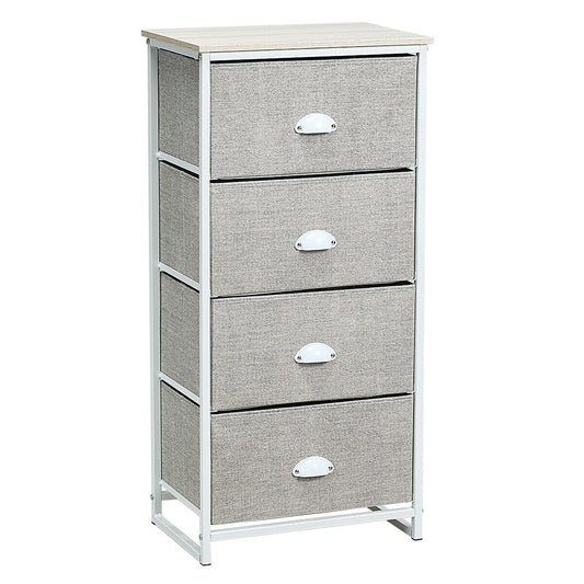 3/4 Fabric Nightstand Bedside Storage Cabinet Folding Drawers-4-Tier with a light wood top