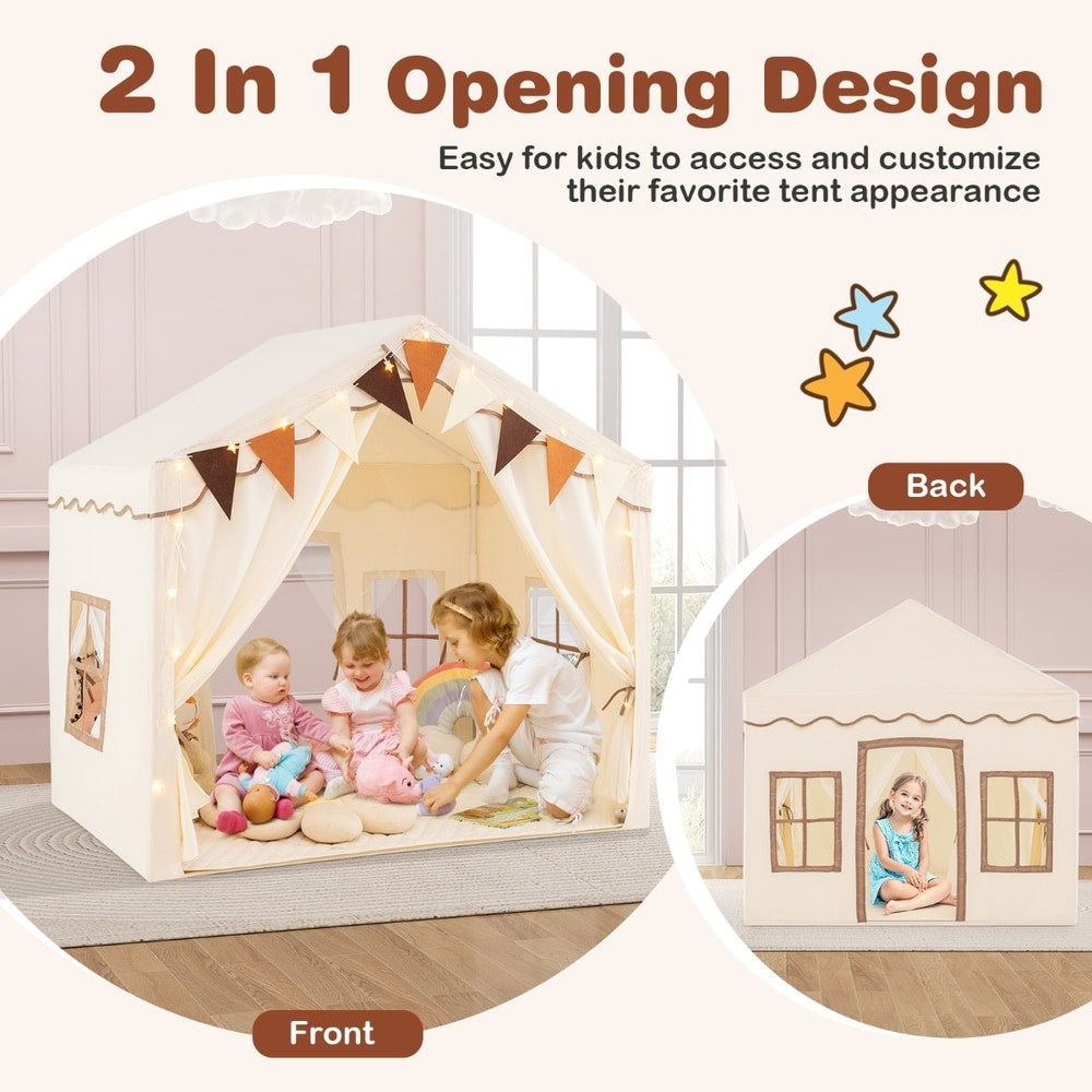 Front and back views of the beige play tent house