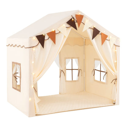 3-4 Kids Large Play Tent House with star lights and plaid pennants