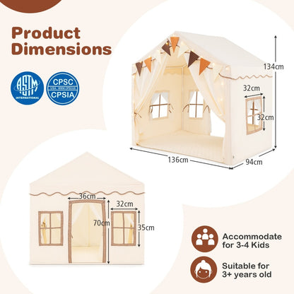 Product dimensions diagram for the beige play tent house