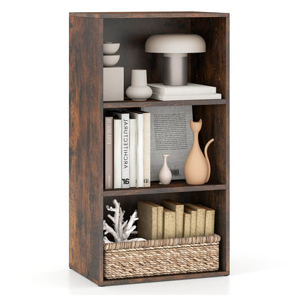 3-Cube Bookcase with 7-Position Adjustable Shelves and Anti-Toppling Kits-Rustic Brown