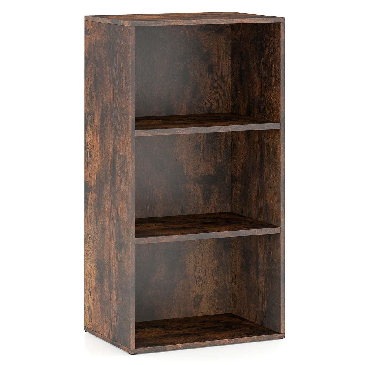 3-Cube Bookcase with 7-Position Adjustable Shelves and Anti-Toppling Kits-Rustic Brown