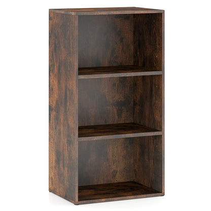 3-Cube Bookcase with 7-Position Adjustable Shelves and Anti-Toppling Kits-Rustic Brown