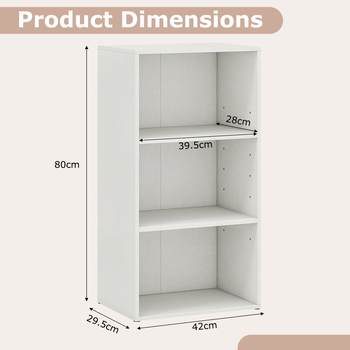 3-Cube Bookcase with 7-Position Adjustable Shelves and Anti-Toppling Kits-White