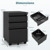 3-Drawer Mobile File Cabinet with 5 Casters and 2 Keys for A4-Black
