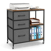 3 Drawer Wooden Mobile File Cabinet with Open Storage Shelves-Rusticbrown
