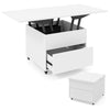 3-In-1 Lift Top Coffee Table with Hidden Storage Drawers and  360° Lockable Wheels-White