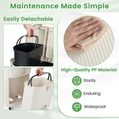 3-Layer Sorting Trash Bin with 2 Removable Buckets-Beige
