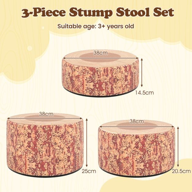 3 PCS Tree Stump Stool Set and Kids Tree Bookshelf Bundle