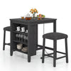 3-Piece Bar Table Set with Power Outlet Counter Height Kitchen Dining Table-Black