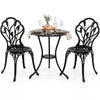 3-Piece Cast Aluminum Bistro Set Patio All-Weather Table and Chairs with Umbrella Hole-Black